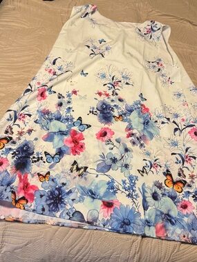Girls' White Floral & Butterfly Sundress with Blue and Pink Accents
